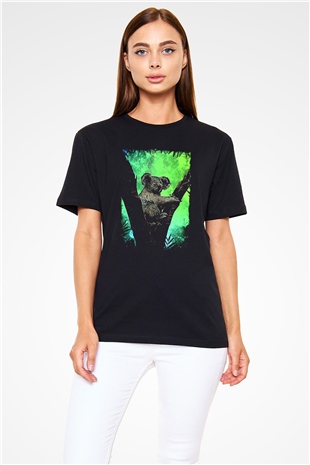 Koala Baskılı Unisex Siyah Tişört - Tshirt