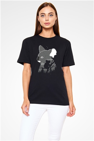 Koala Baskılı Unisex Siyah Tişört - Tshirt