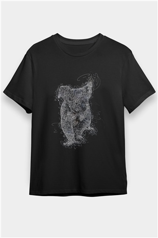 Koala Baskılı Unisex Siyah Tişört - Tshirt