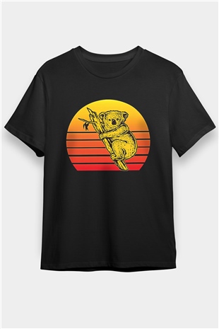 Koala Baskılı Unisex Siyah Tişört - Tshirt
