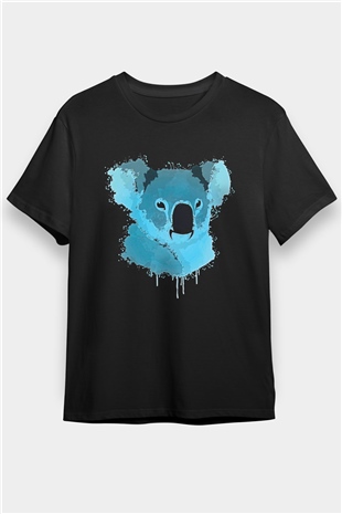 Koala Baskılı Unisex Siyah Tişört - Tshirt