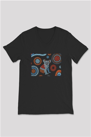 Koala Baskılı Unisex Siyah V Yaka Tişört - Tshirt