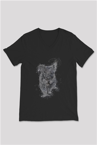 Koala Baskılı Unisex Siyah V Yaka Tişört - Tshirt