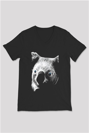 Koala Baskılı Unisex Siyah V Yaka Tişört - Tshirt