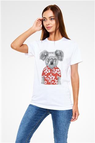 Koala Unisex Baskılı Beyaz Tişört - Tshirt