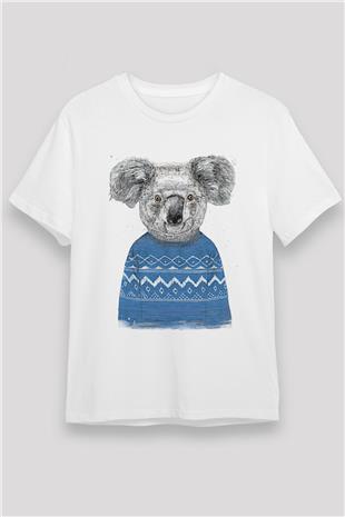 Koala Unisex Baskılı Beyaz Tişört - Tshirt
