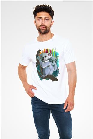 Koala Unisex Baskılı Beyaz Tişört - Tshirt