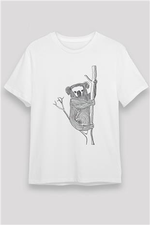 Koala Unisex Baskılı Beyaz Tişört - Tshirt