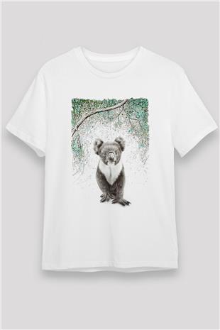 Koala Unisex Baskılı Beyaz Tişört - Tshirt