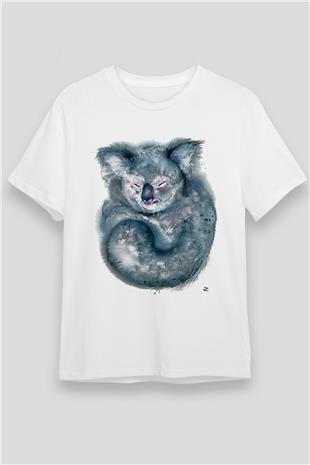 Koala Unisex Baskılı Beyaz Tişört - Tshirt