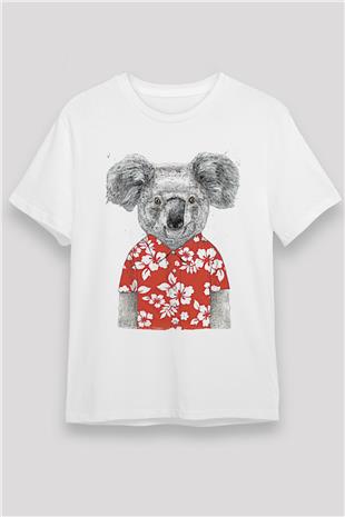Koala Unisex Baskılı Beyaz Tişört - Tshirt