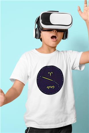 Koç Burcu Baskılı Beyaz Unisex Beyaz Çocuk Tişört - Tshirt
