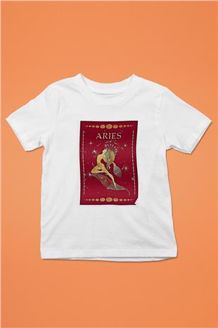 Koç Burcu Baskılı Beyaz Unisex Beyaz Çocuk Tişört - Tshirt