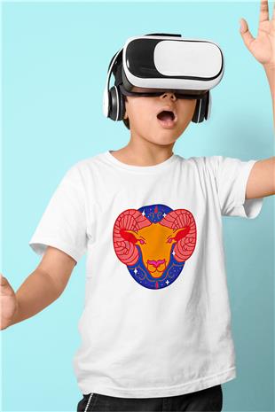 Koç Burcu Baskılı Beyaz Unisex Beyaz Çocuk Tişört - Tshirt