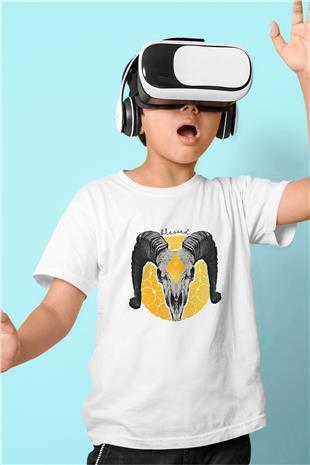 Koç Burcu Baskılı Beyaz Unisex Beyaz Çocuk Tişört - Tshirt