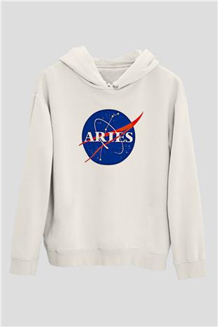 Koç Burcu Baskılı Beyaz Unisex Hoodie