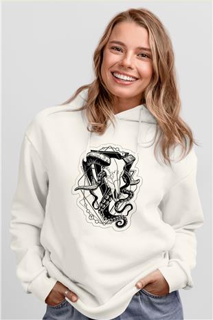 Koç Burcu Baskılı Beyaz Unisex Hoodie