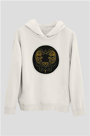 Koç Burcu Baskılı Beyaz Unisex Hoodie