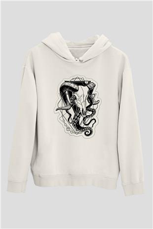 Koç Burcu Baskılı Beyaz Unisex Hoodie