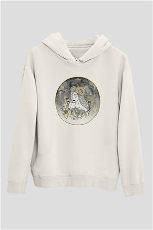 Koç Burcu Baskılı Beyaz Unisex Hoodie