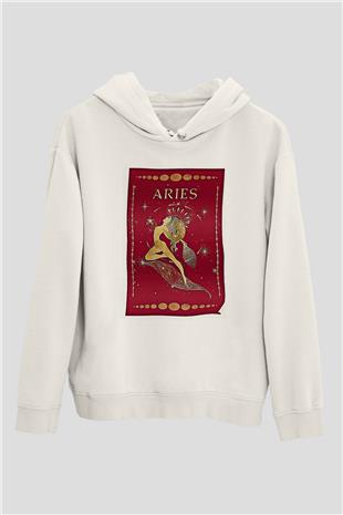 Koç Burcu Baskılı Beyaz Unisex Hoodie