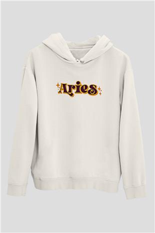 Koç Burcu Baskılı Beyaz Unisex Hoodie