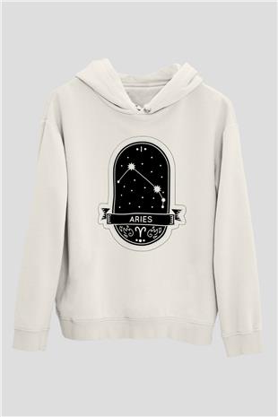 Koç Burcu Baskılı Beyaz Unisex Hoodie