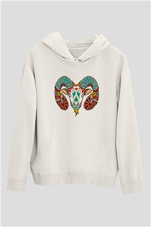 Koç Burcu Baskılı Beyaz Unisex Hoodie