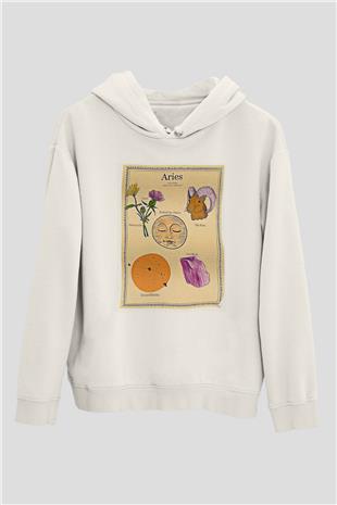 Koç Burcu Baskılı Beyaz Unisex Hoodie