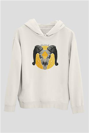 Koç Burcu Baskılı Beyaz Unisex Hoodie