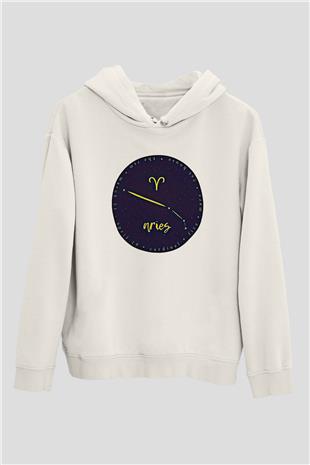 Koç Burcu Baskılı Beyaz Unisex Hoodie