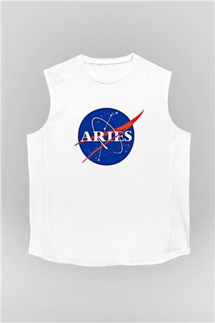 Koç Burcu Baskılı Beyaz Unisex Kolsuz Tişört - Tshirt