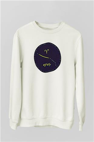 Koç Burcu Baskılı Beyaz Unisex Sweatshirt