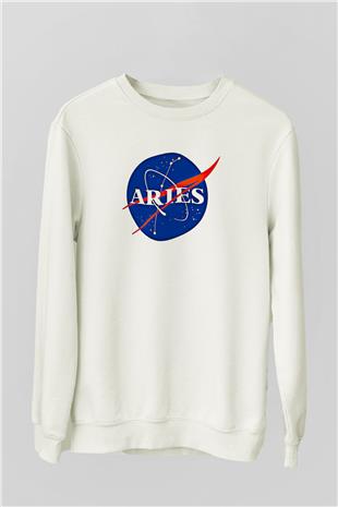 Koç Burcu Baskılı Beyaz Unisex Sweatshirt