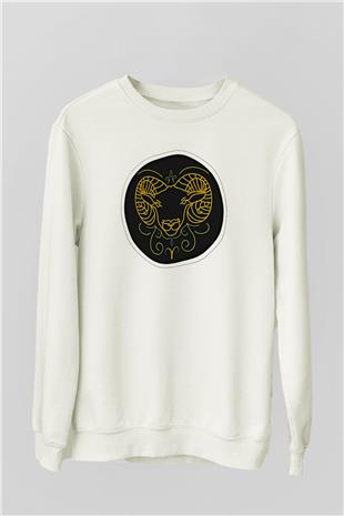 Koç Burcu Baskılı Beyaz Unisex Sweatshirt