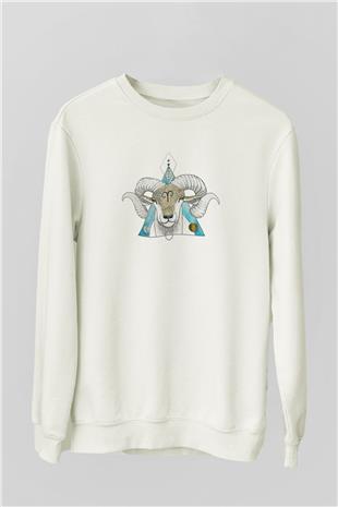 Koç Burcu Baskılı Beyaz Unisex Sweatshirt