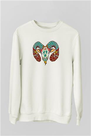 Koç Burcu Baskılı Beyaz Unisex Sweatshirt