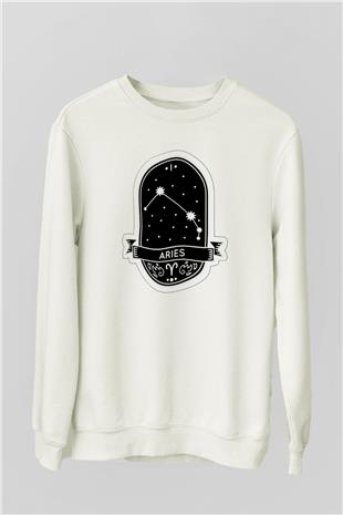 Koç Burcu Baskılı Beyaz Unisex Sweatshirt