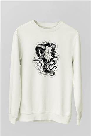 Koç Burcu Baskılı Beyaz Unisex Sweatshirt