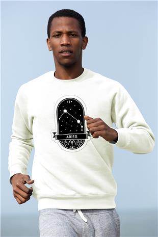 Koç Burcu Baskılı Beyaz Unisex Sweatshirt