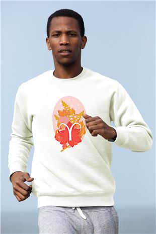 Koç Burcu Baskılı Beyaz Unisex Sweatshirt