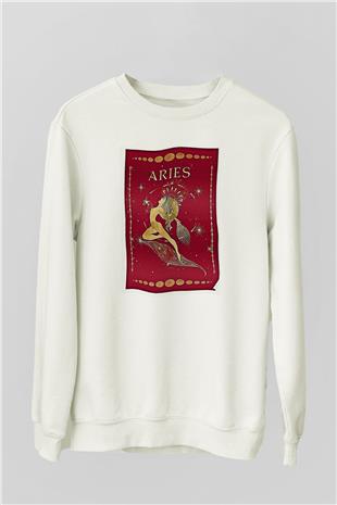 Koç Burcu Baskılı Beyaz Unisex Sweatshirt