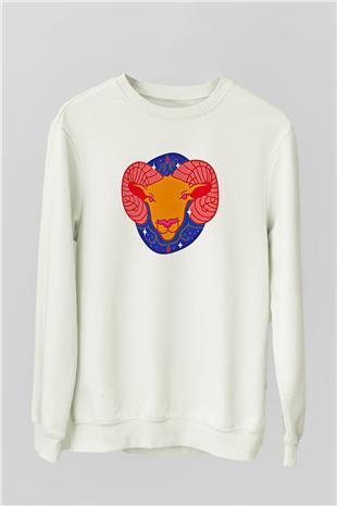 Koç Burcu Baskılı Beyaz Unisex Sweatshirt