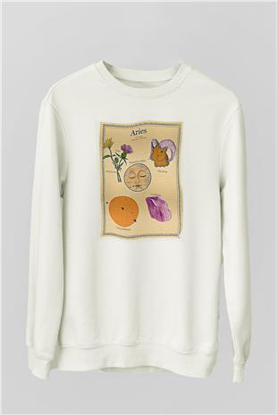 Koç Burcu Baskılı Beyaz Unisex Sweatshirt