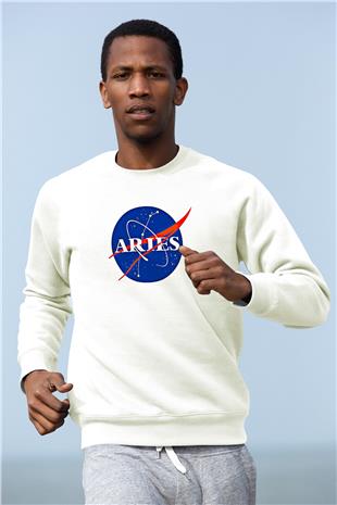 Koç Burcu Baskılı Beyaz Unisex Sweatshirt