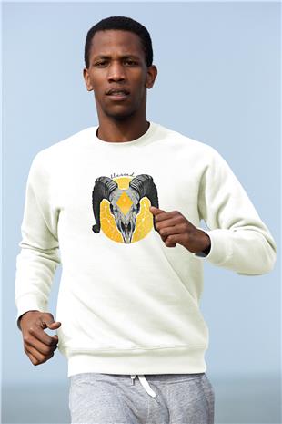 Koç Burcu Baskılı Beyaz Unisex Sweatshirt