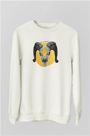 Koç Burcu Baskılı Beyaz Unisex Sweatshirt