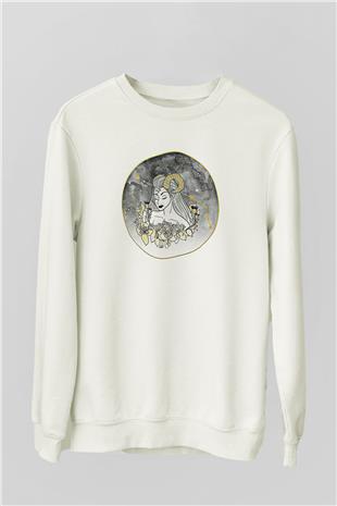 Koç Burcu Baskılı Beyaz Unisex Sweatshirt