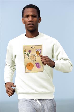 Koç Burcu Baskılı Beyaz Unisex Sweatshirt