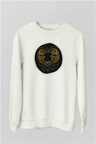 Koç Burcu Baskılı Unisex Siyah Sweatshirt